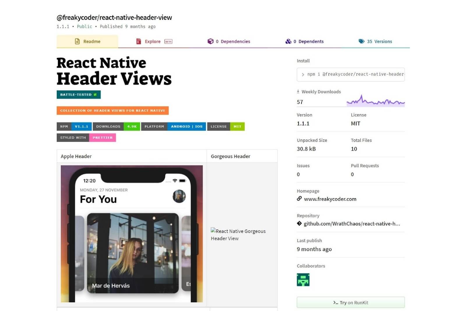 React Native Header View React Native UI Libraries