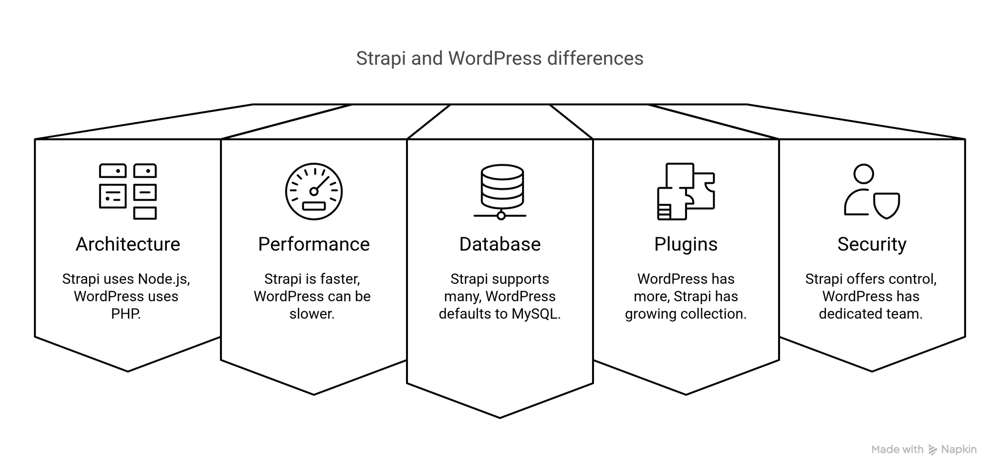 Image is showcasing all the technical difference between strapi and wordpress