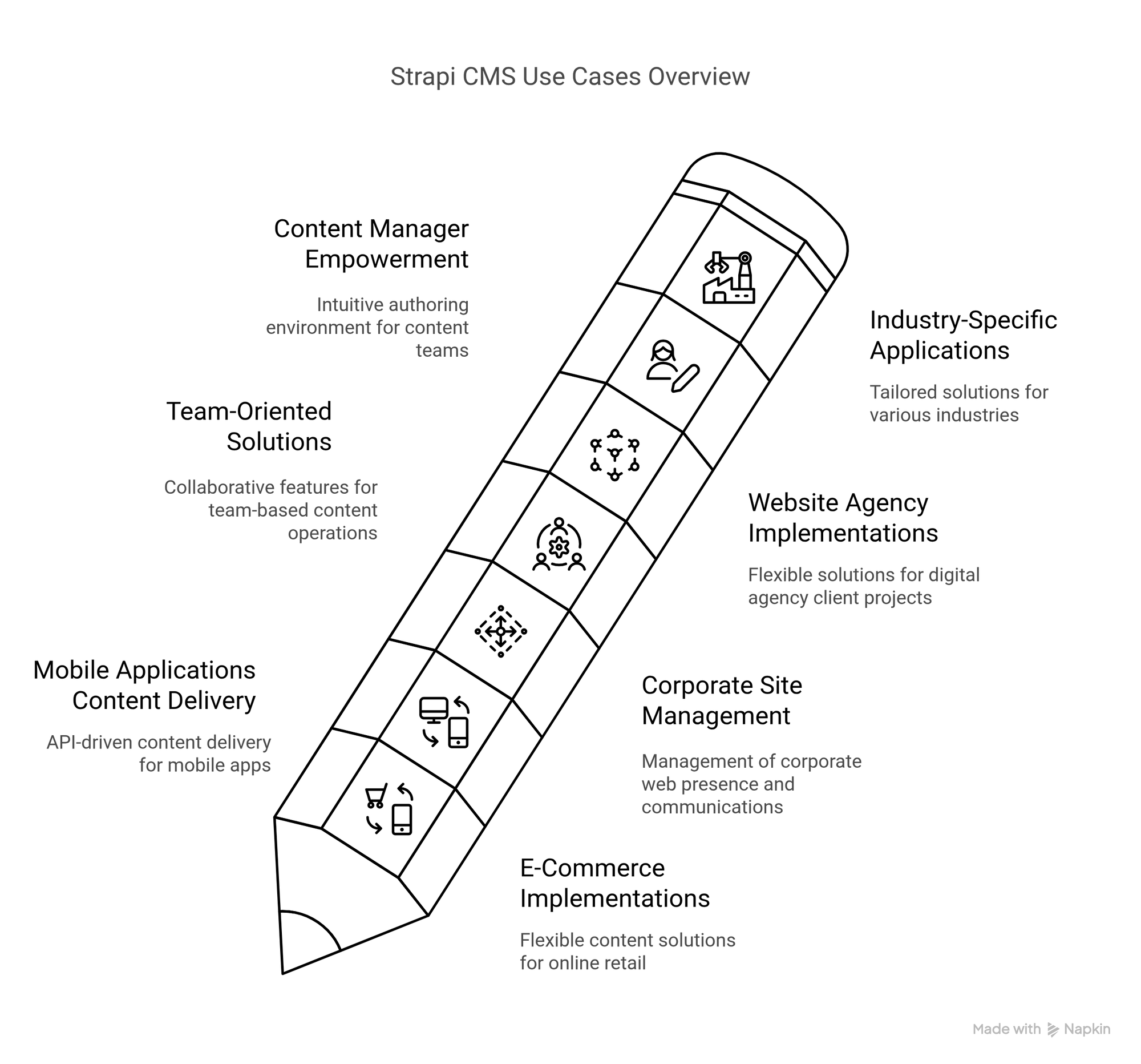 Image showcasing all the use case of strapi with short description 