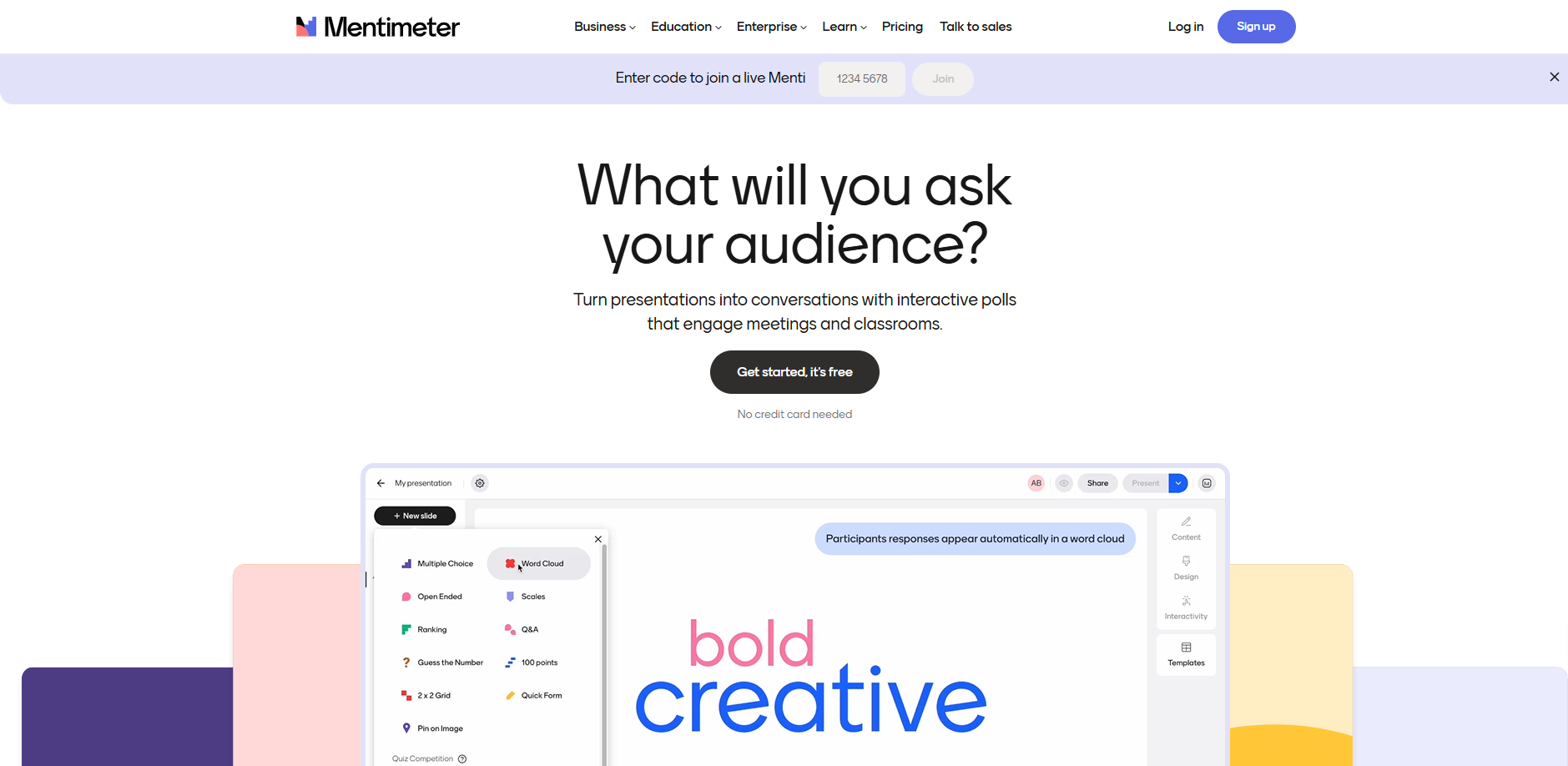 What will you ask your audience?, Mentimeter