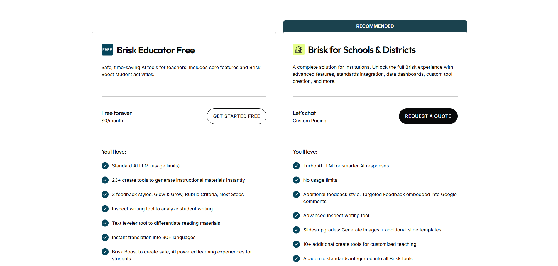 Brisk Teaching Pricing